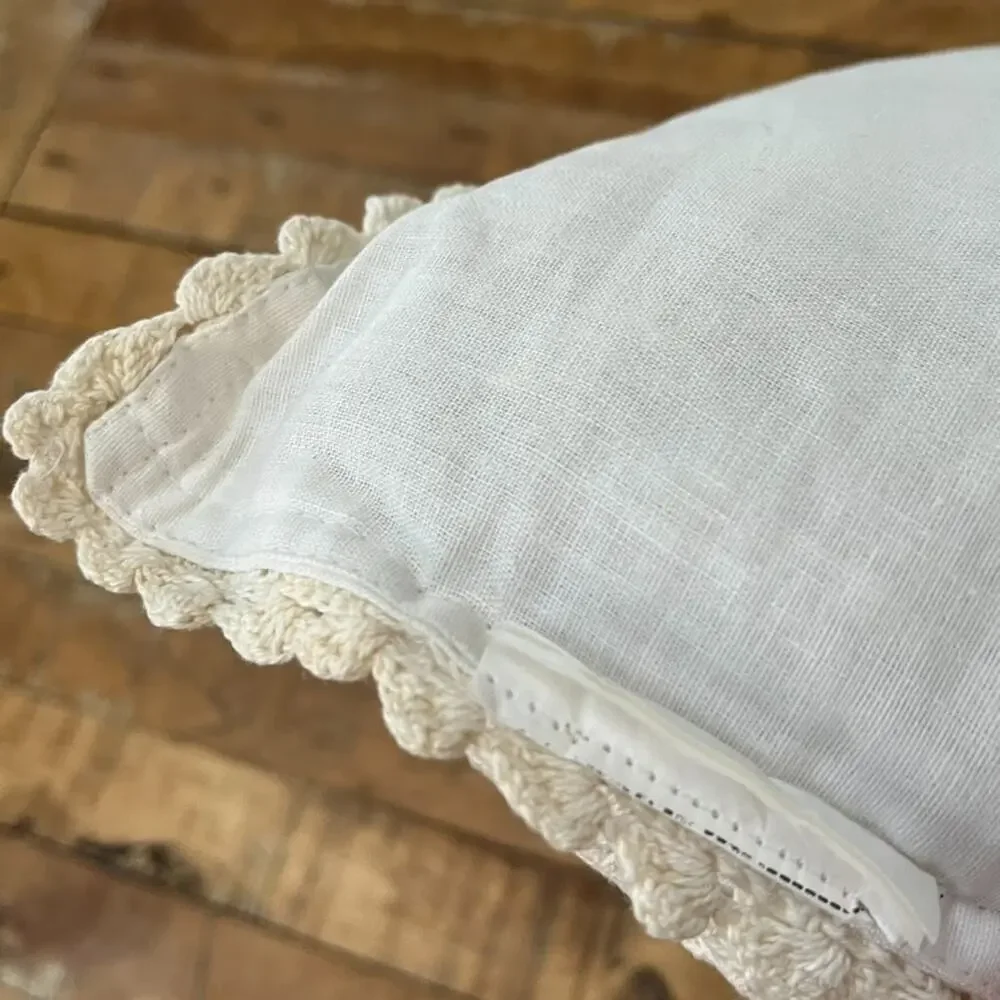 Ivory Cotton Crochet Square Decorative Pillow 15 x 15